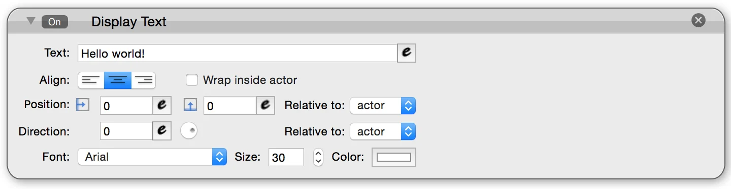 Display Text behaviour UI